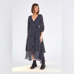 Anthropologie Farm Rio Mini Cashew Metallic Wrap Dress Size Small